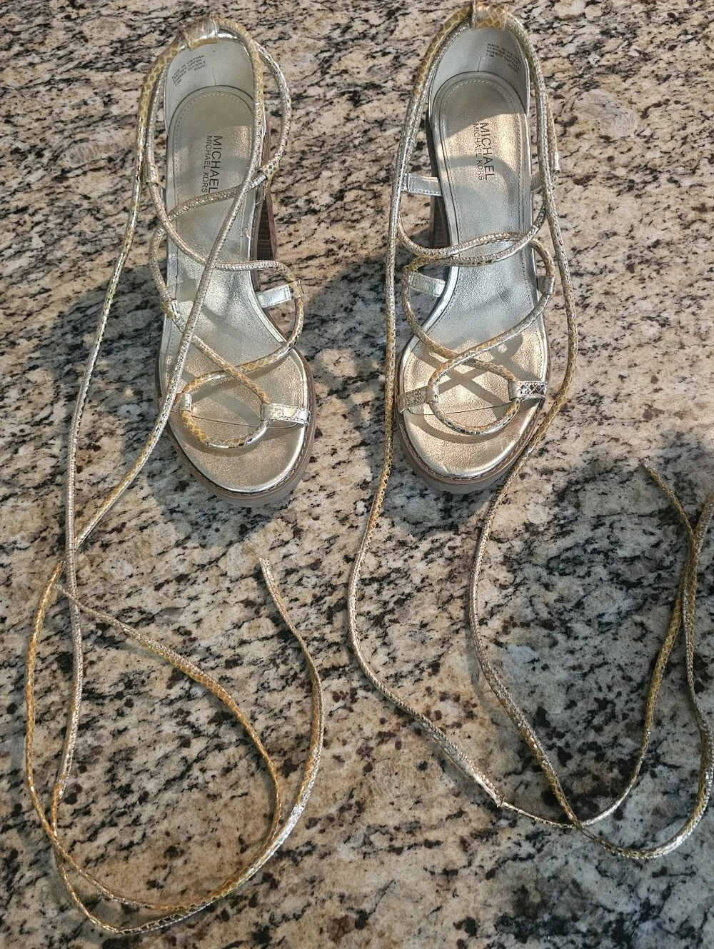 Michael Kors Vero Lug Platform Sandals in a metallic gold finish. Size 7.5